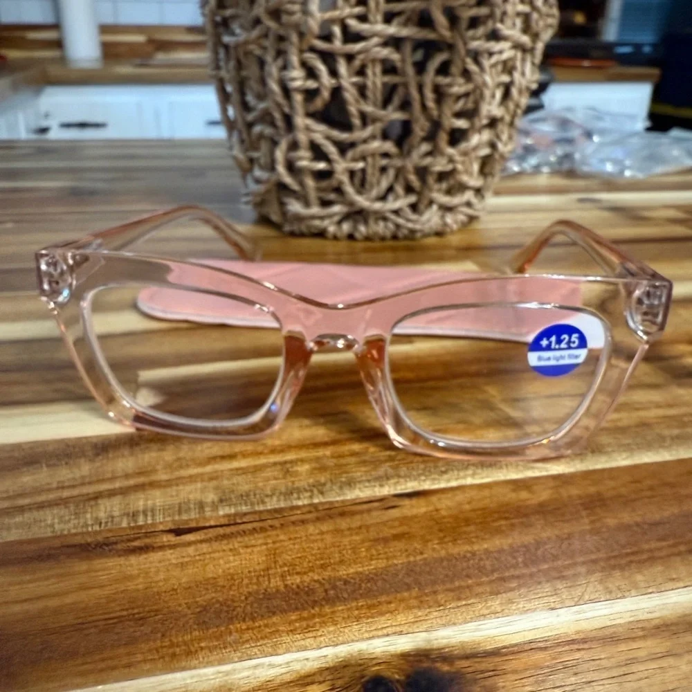 Elegant Women's blue light filter light pink Glasses with Pink Case